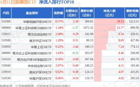 【ETF观察】1月11日股票ETF净流入178.02亿元