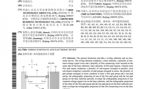 京东方Ａ公布国际专利申请：“布线基板及电子装置”