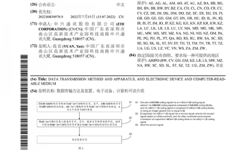 中兴通讯公布国际专利申请：“数据传输方法及装置、电子设备、计算机可读介质”
