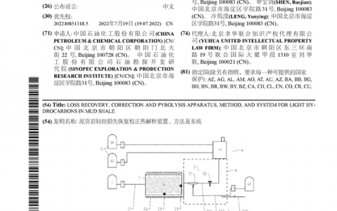 中国石化公布国际专利申请：“泥页岩轻烃损失恢复校正热解析装置、方法及系统”