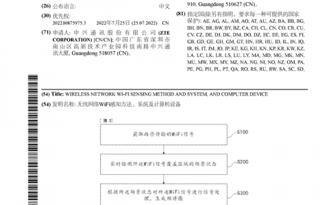 中兴通讯公布国际专利申请：“无线网络WiFi感知方法、系统及计算机设备”