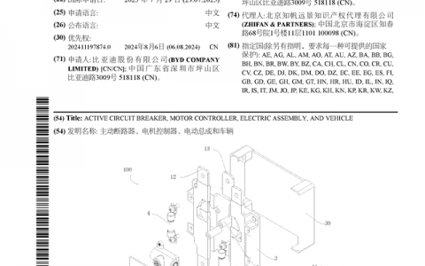 比亚迪公布国际专利申请：“主动断路器、电机控制器、电动总成和车辆”