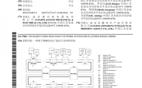 康尼机电公布国际专利申请：“一种基于TSN的站台门融合冗余网络系统”