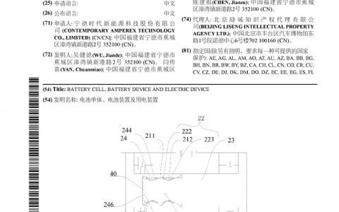 宁德时代公布国际专利申请：“电池单体、电池装置及用电装置”