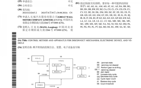 长城汽车公布国际专利申请：“断开机构的控制方法、装置、电子设备及车辆”