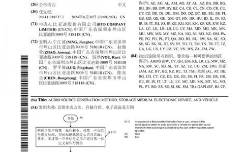 比亚迪公布国际专利申请：“音源生成方法、存储介质、电子设备及车辆”